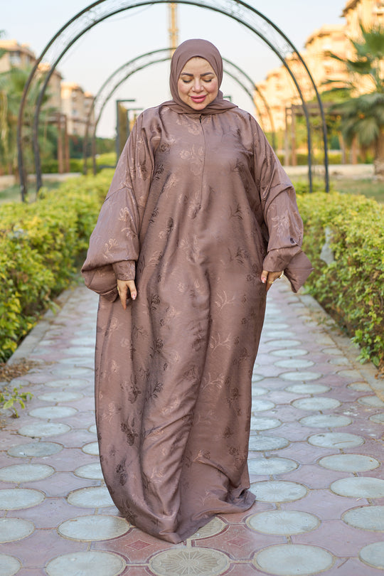 عباية انسيابية ناعمة مع طرحة - كافيه - A70A4175.jpg