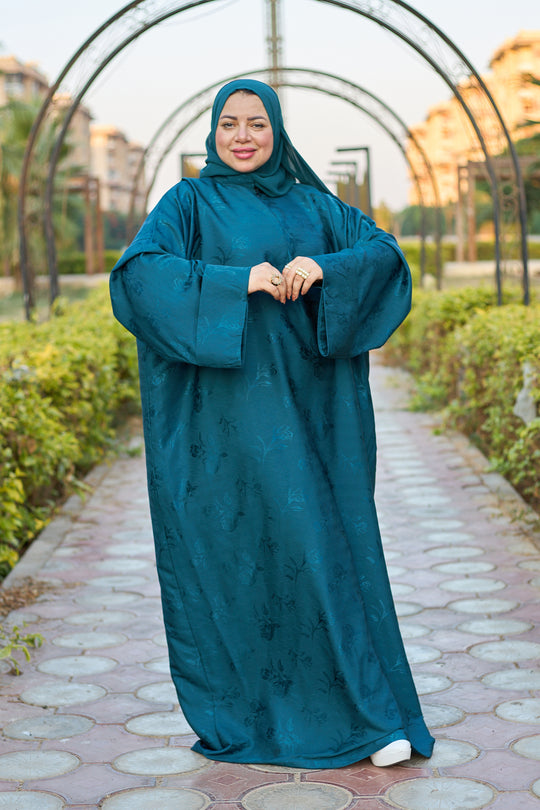 عباية انسيابية ناعمة مع طرحة - جنزاري ازرق - A70A4201.jpg