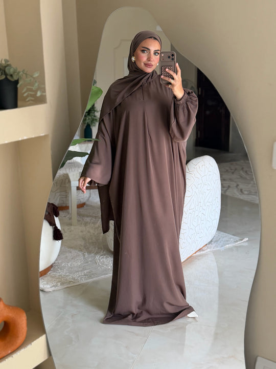 Loose prayer isdal in Saudi royal crepe — Coffee, front view